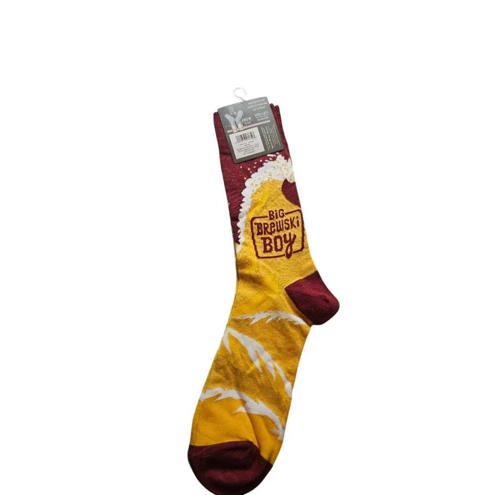 Blue Q Big Brewski Boy Mens Socks Beer Graphic Combed Cotton Burgundy Yellow